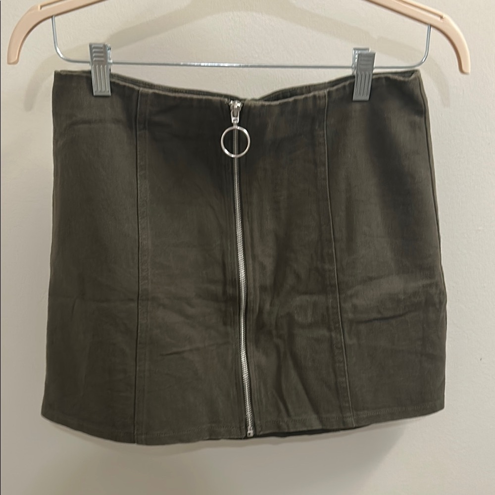 Olive Green Zip up mini Skirt